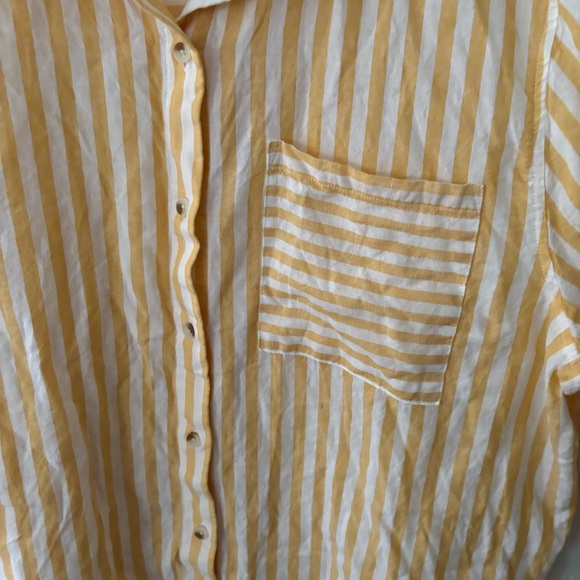 Marine Layer Abbey Linen Button Down Golden Yellow Stripe size XL - Picture 5 of 7